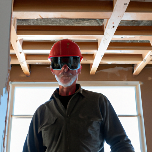 פועל בניין המרכיב משקפי בטיחות בעת שיפוץ בית